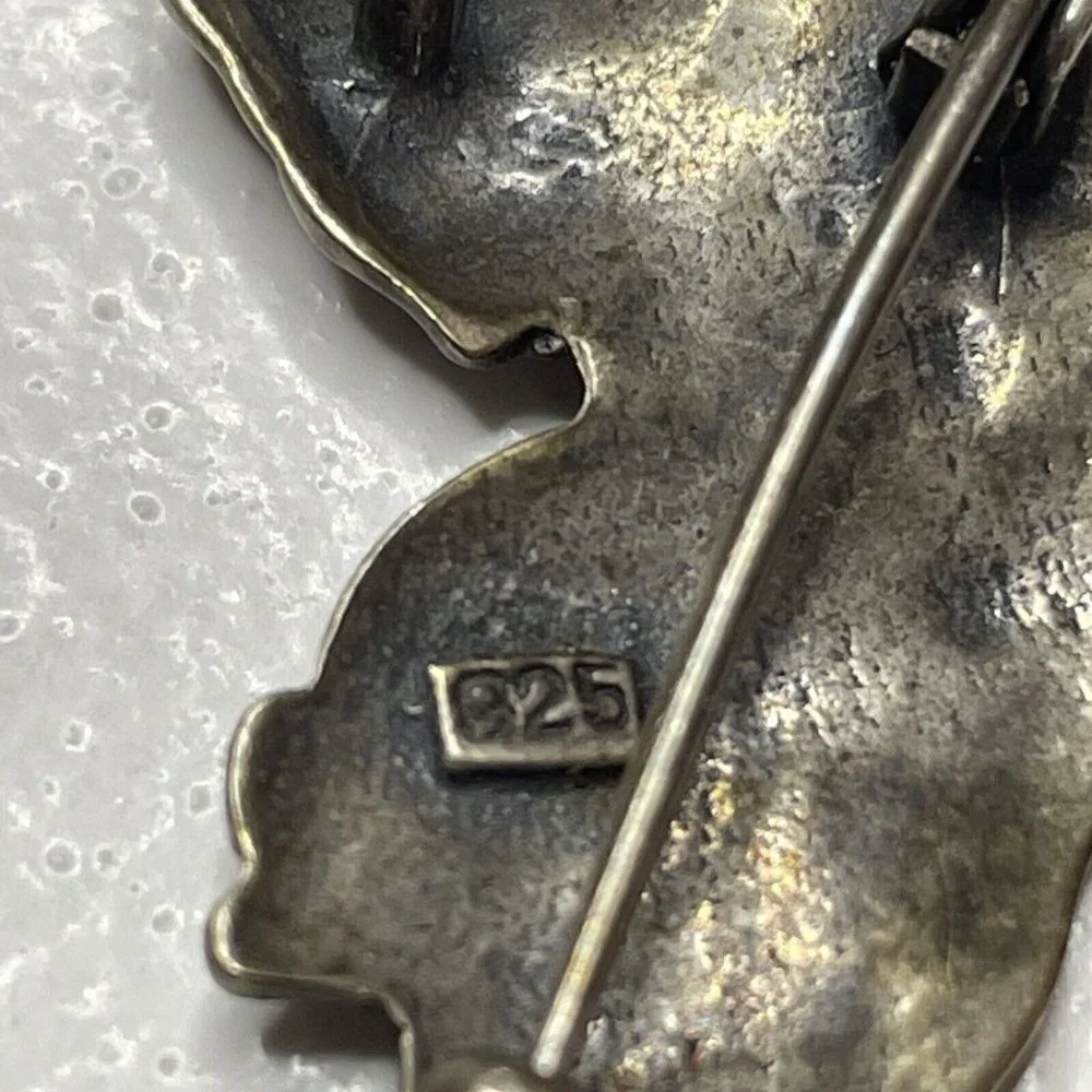 Vintage Art Nouveau Sterling Silver 925 Brooch Charm Pendant Girl Flowers Pretty